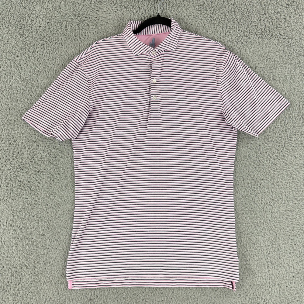 johnnie-O Warwick Polo Mens S Pink Stripe Featherweight UPF 50 Golf JMPO7330